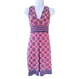 Max Studio NWOT Women’s V-Neck Navy and Red Greek Inspired Sleeveless Midi Dress